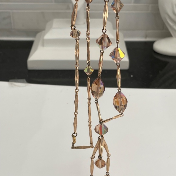 Vintage Midcentury Golden Czech Topaz AB Crystals Necklace - Picture 11 of 11